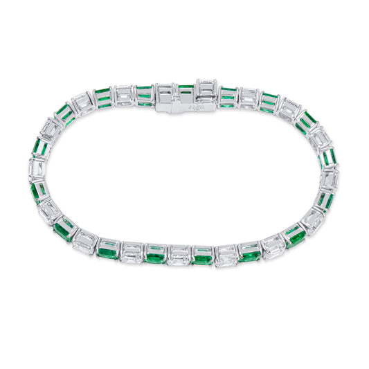 Natural Colombian Emerald And Diamond Bracelet, 18K White Gold, 19.41 Ct. TW