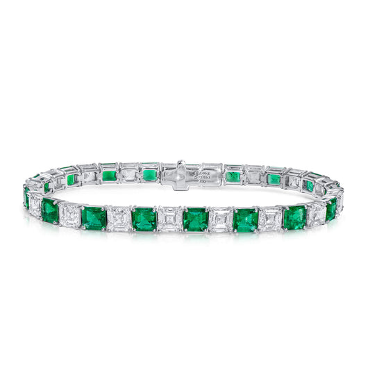 Natural Colombian Emerald And Diamond Bracelet, 18K White Gold, 19.41 Ct. TW