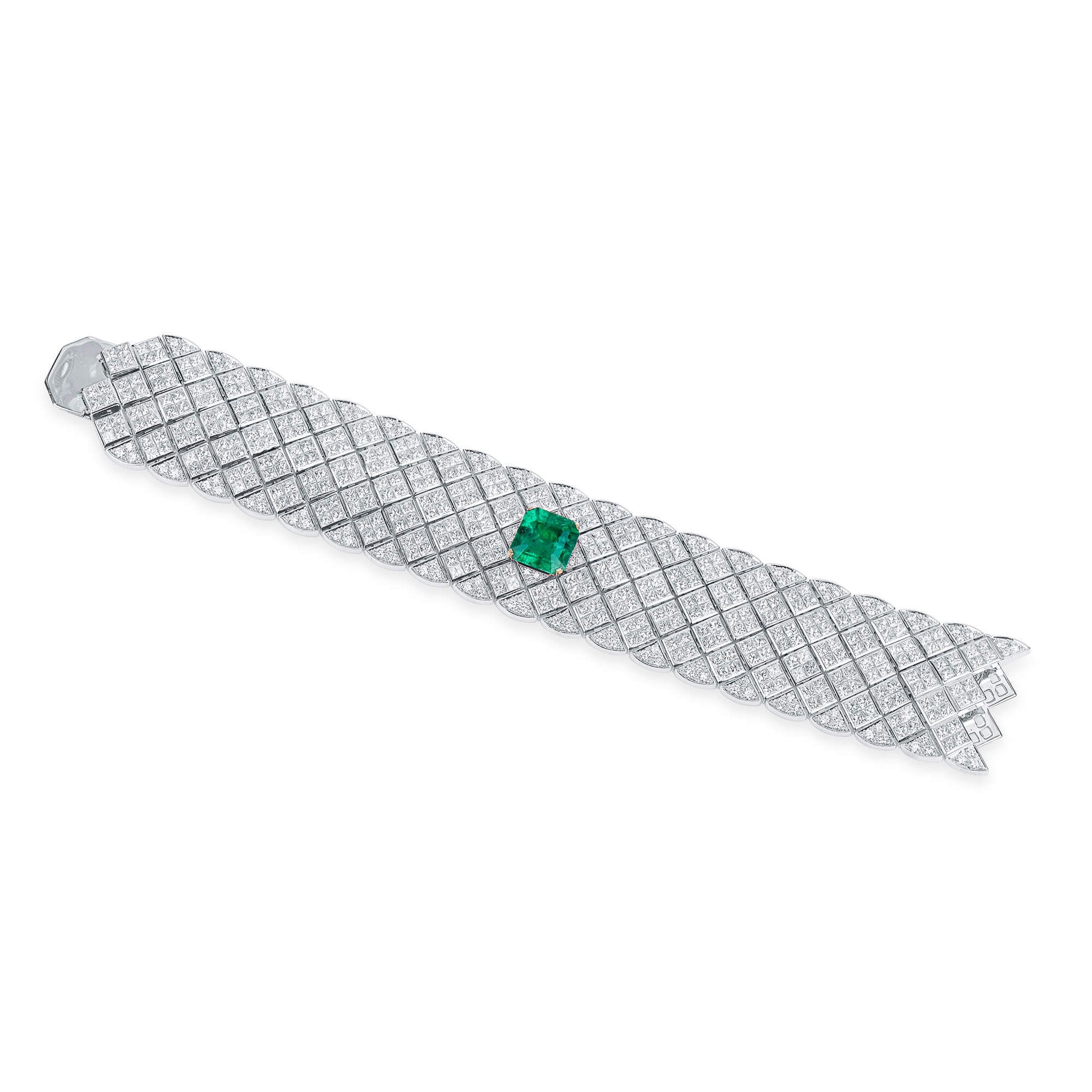 Natural Vivid Green Colombia Emerald And Diamond Bracelet, 45.02 Ct. TW, GRS Certified