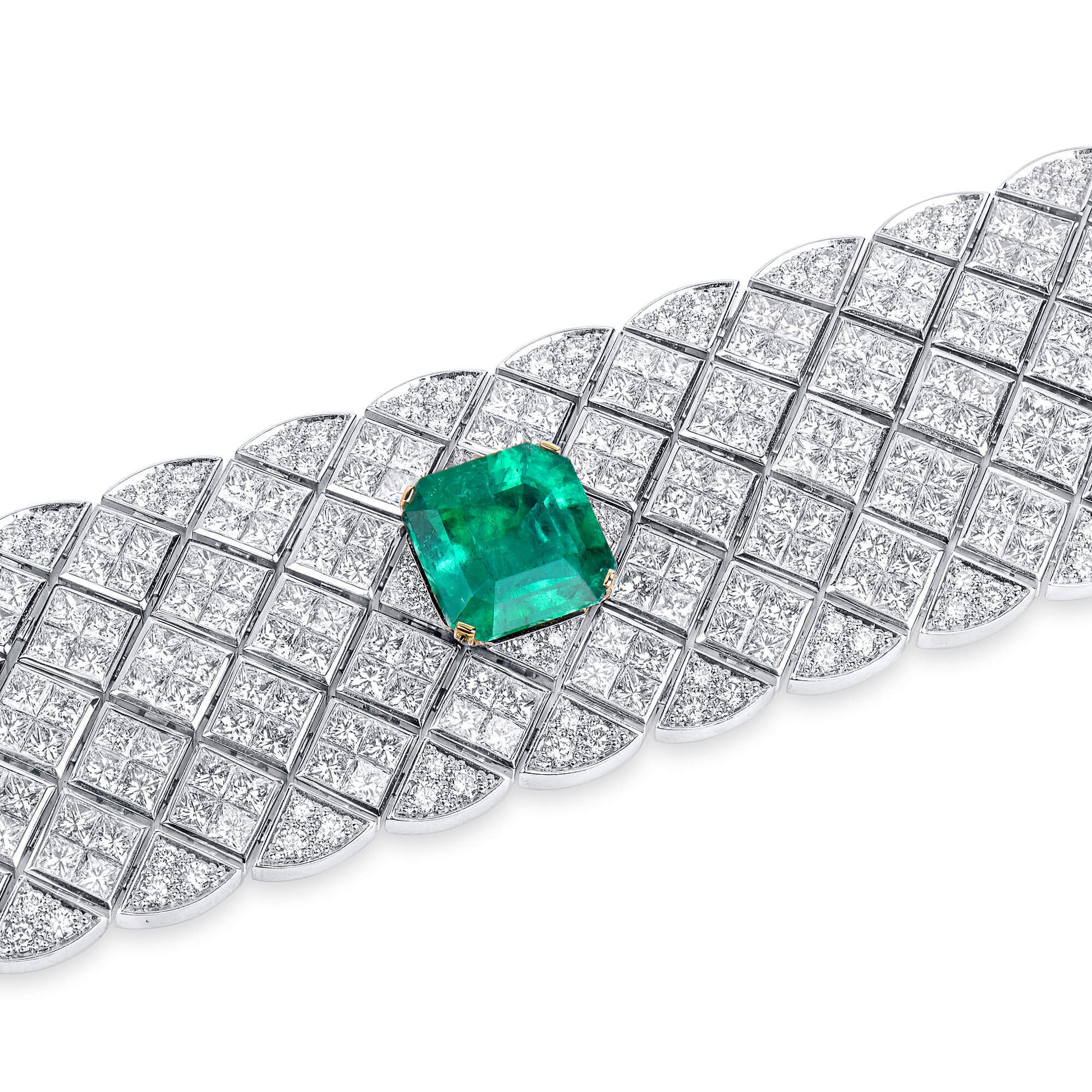 Natural Vivid Green Colombia Emerald And Diamond Bracelet, 45.02 Ct. TW, GRS Certified