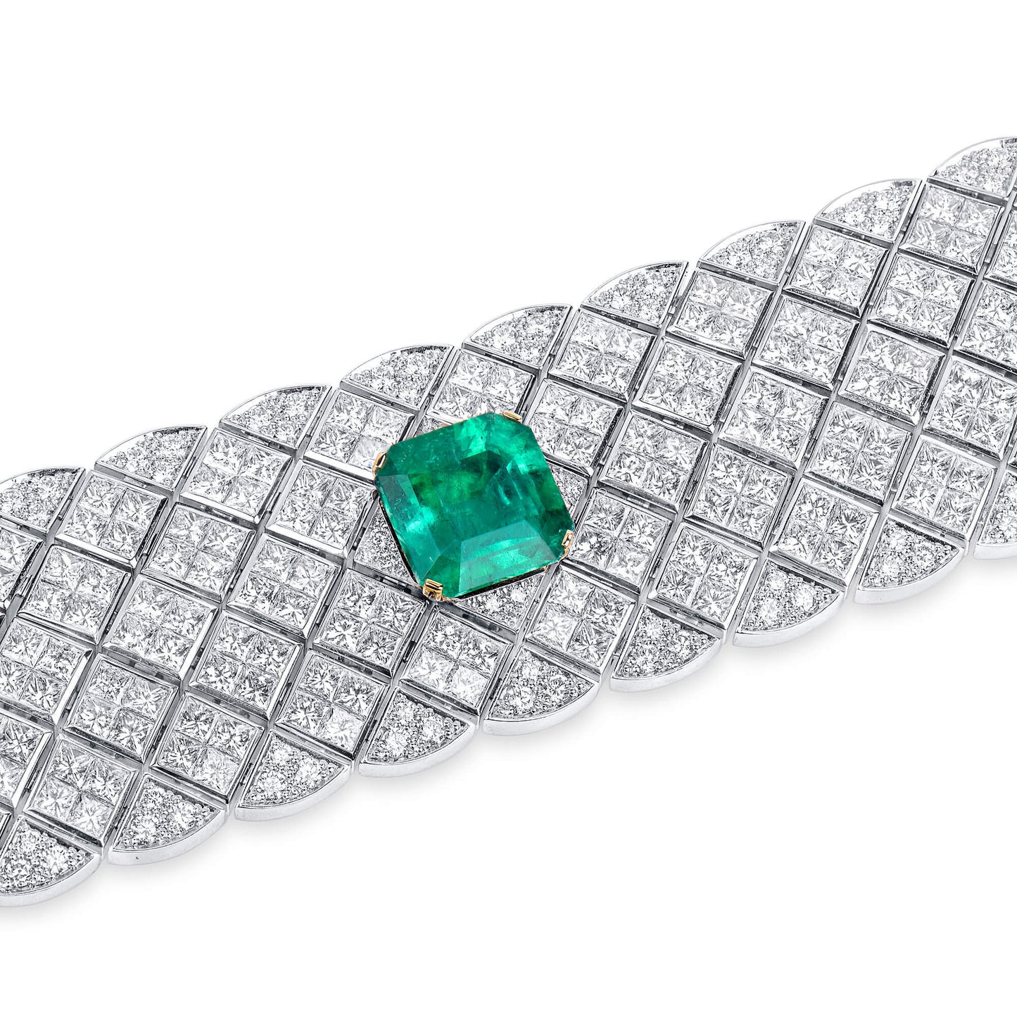 Natural Vivid Green Colombian Emerald & Diamond Bracelet, 18K White Gold, 45.02 Ct. TW