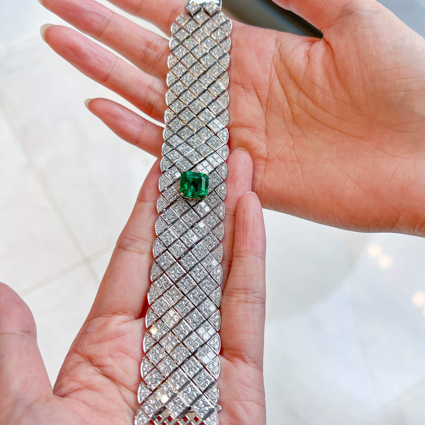 Natural Vivid Green Colombia Emerald And Diamond Bracelet, 45.02 Ct. TW, GRS Certified