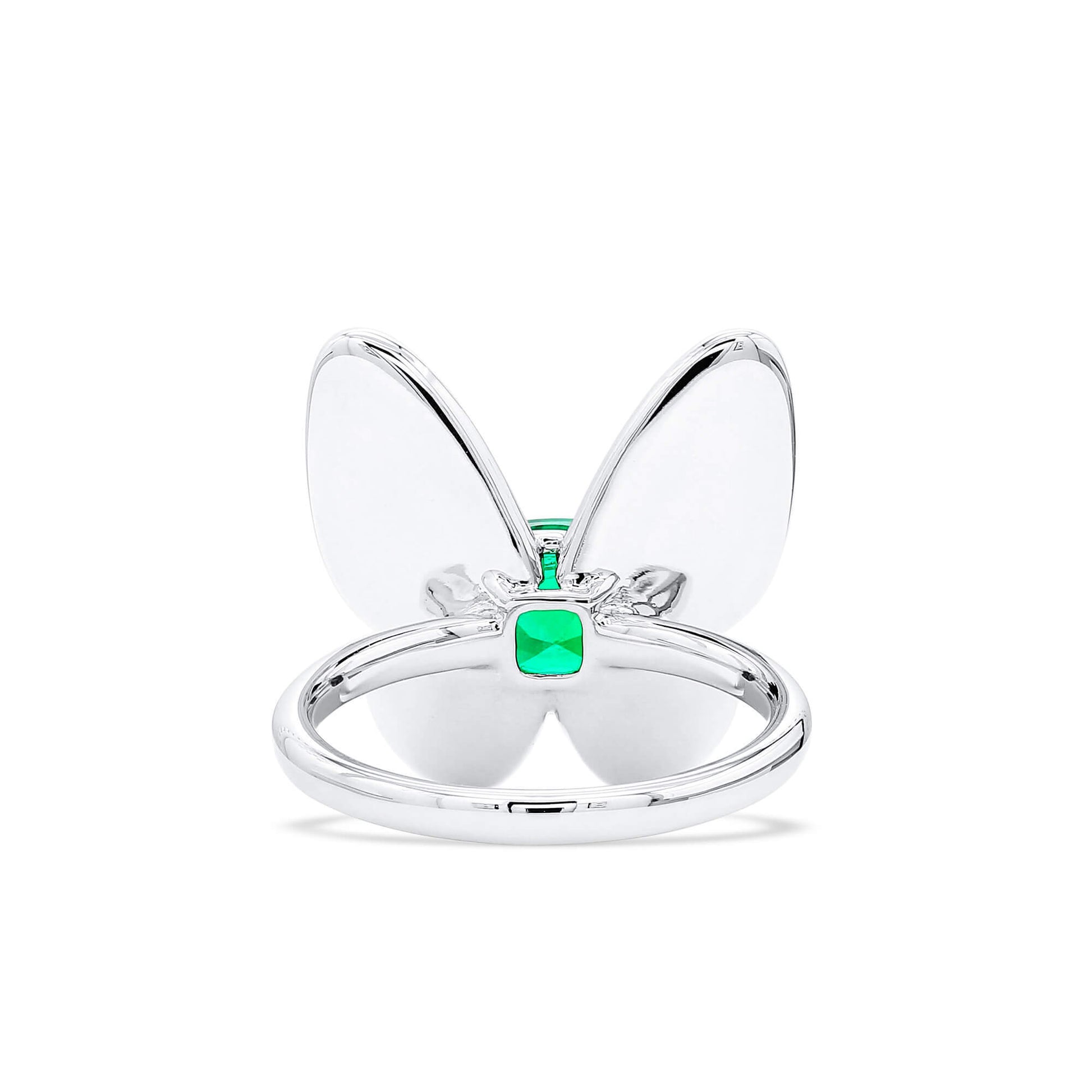 Natural 2.16 Ct. TW Cushion-Cut Colombian Emerald Butterfly Ring, 18K White Gold