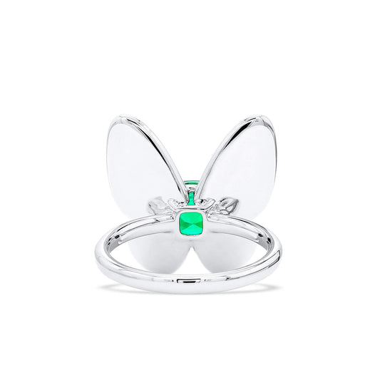 Natural 2.16 Ct. TW Cushion-Cut Colombian Emerald Butterfly Ring, 18K White Gold
