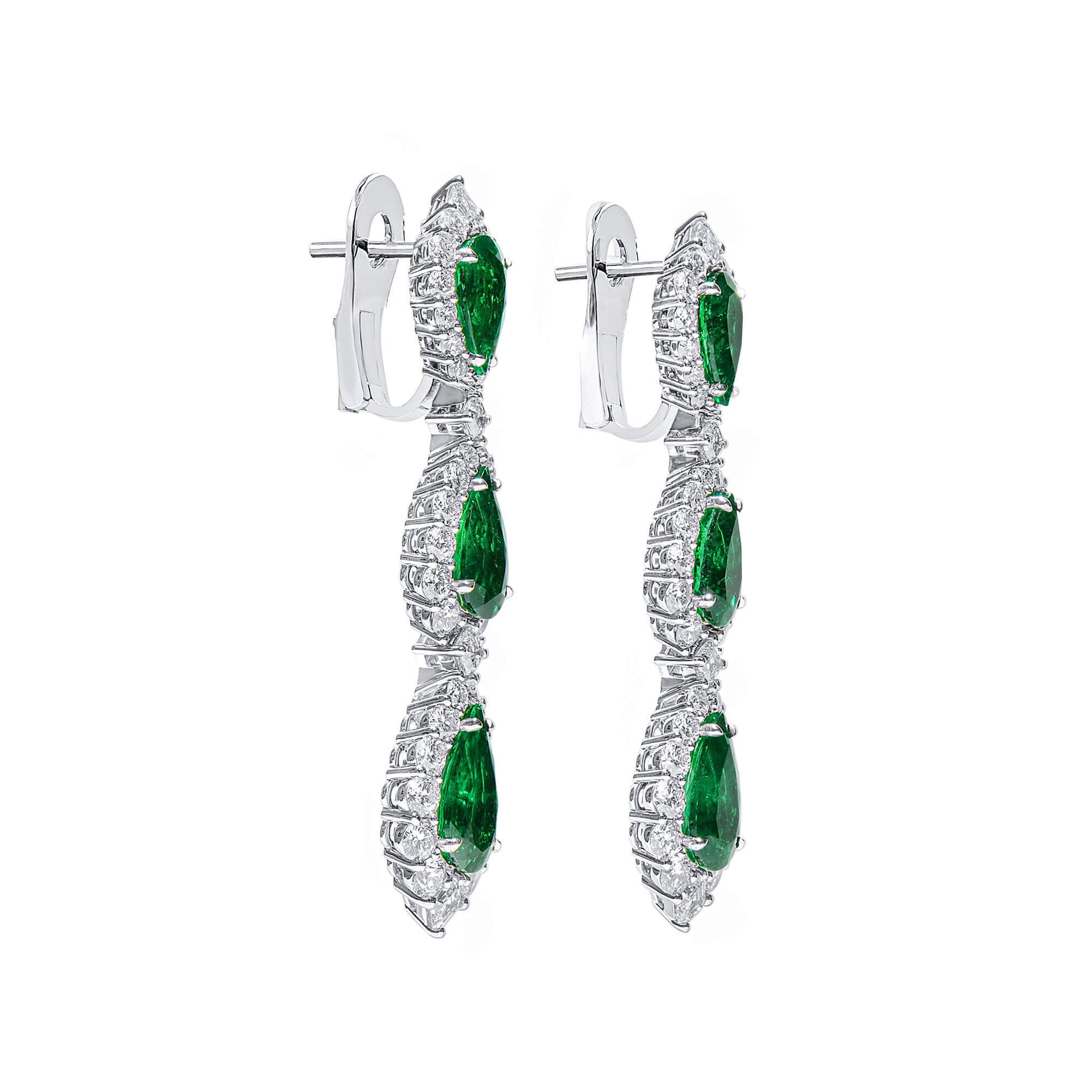 Natural Green Colombia Emerald Earrings, 16.70 Ct. TW, Pear shape, C.DUNAIGRE Certified