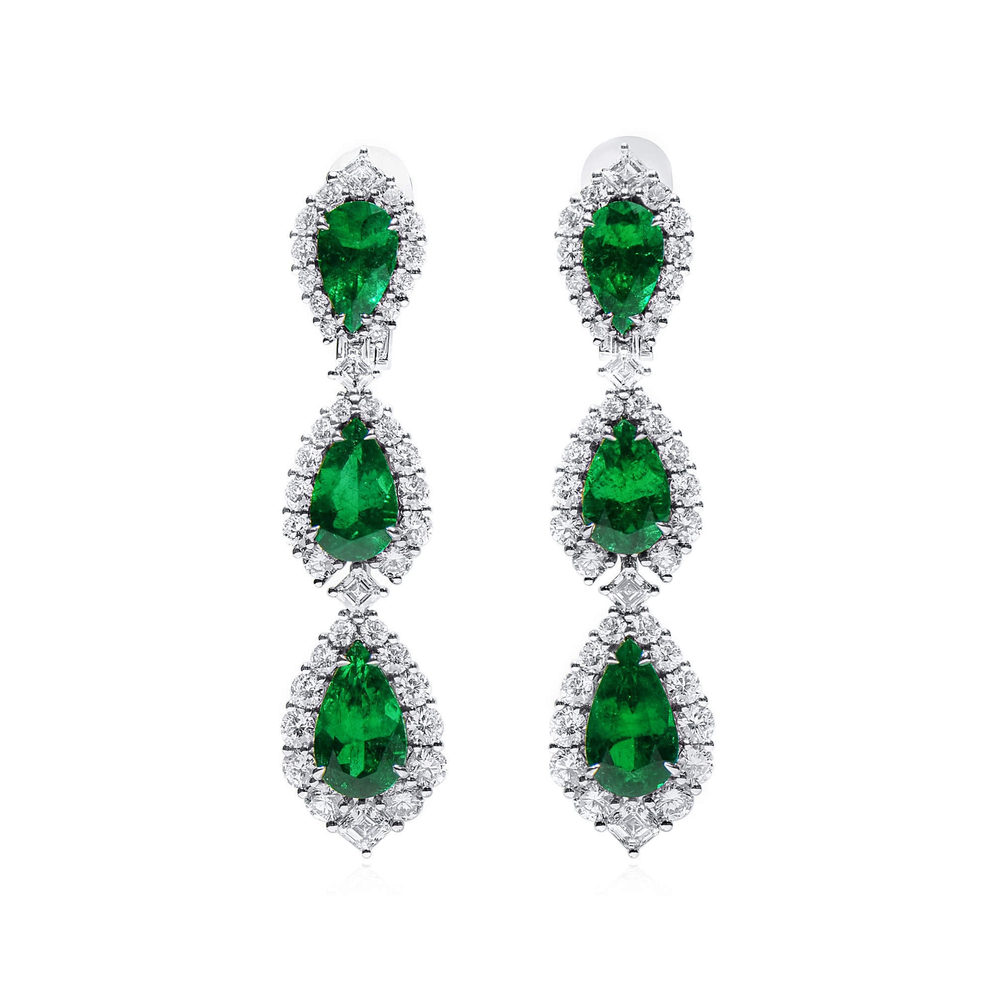 Natural Green Colombia Emerald Earrings, 16.70 Ct. TW, Pear shape, C.DUNAIGRE Certified