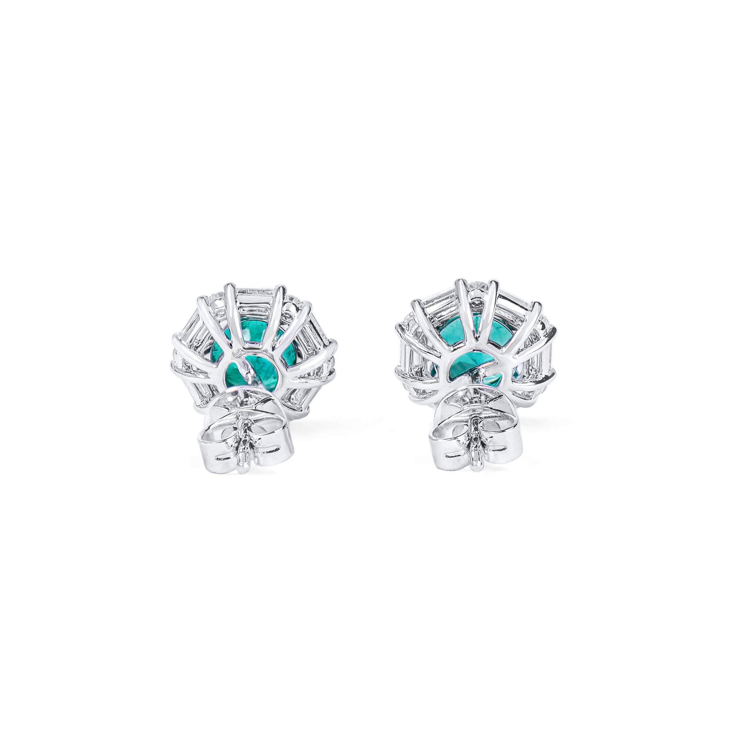 Natural Vivid Green Colombian Emerald Studs Earrings, 18K White Gold, Round Shape, 2.34 Ct. TW, Not Treated