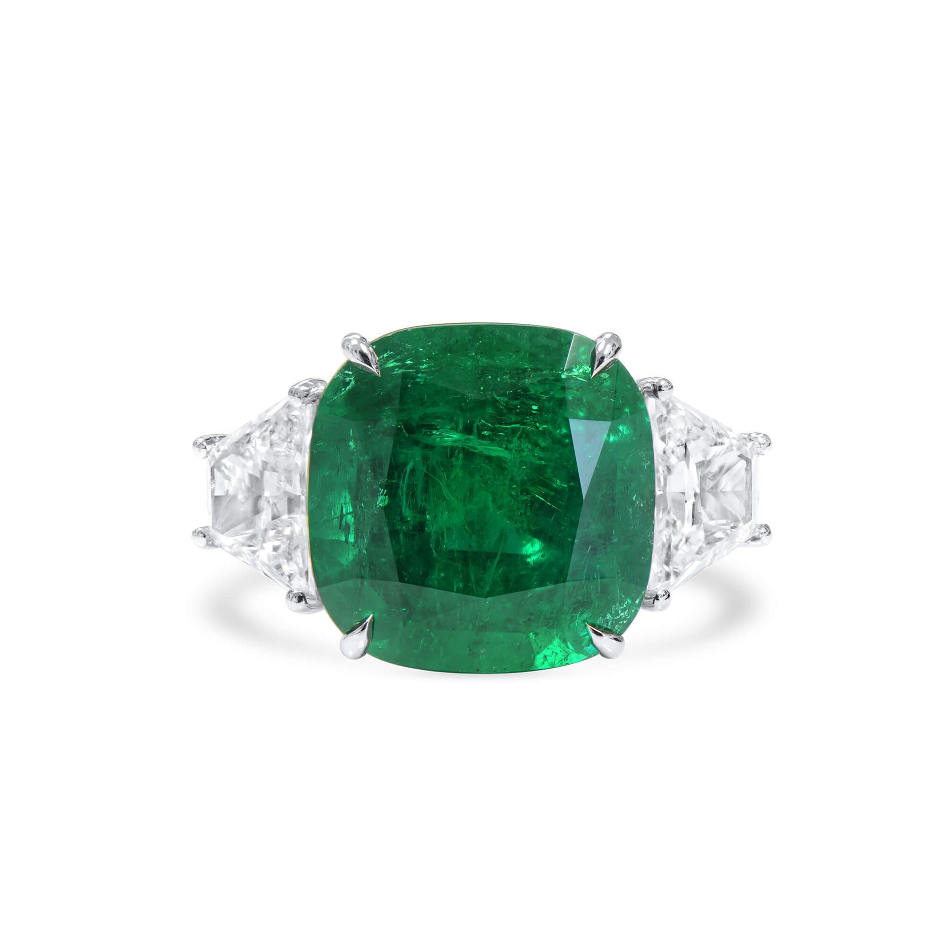 Natural Green Colombia Emerald Ring, 9.15 Ct. TW, Cushion shape, GRS Certified