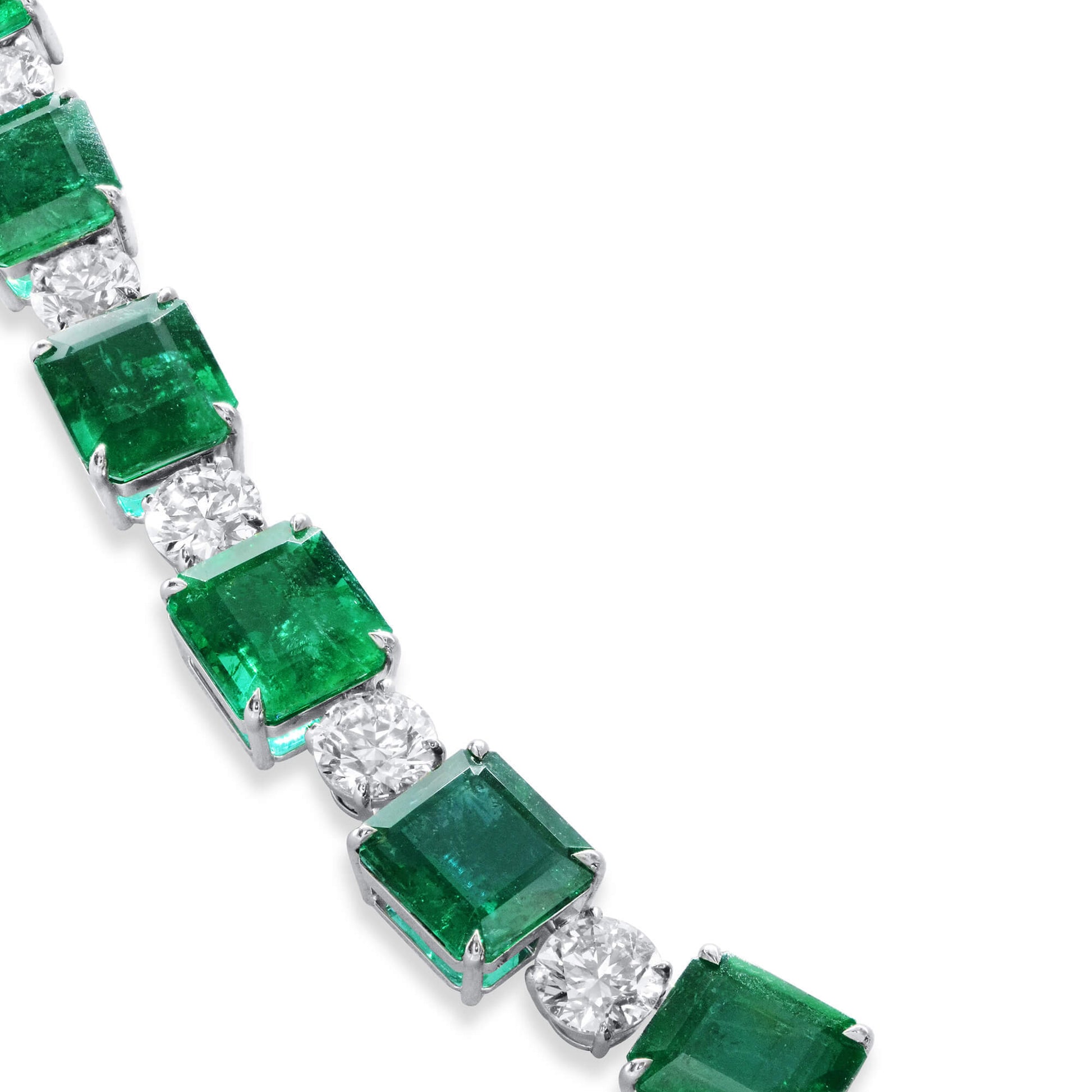 Natural Vivid Green Emerald and Diamond Necklace, 97.77 Ct. (119.01 Ct. TW), JCNG01106740