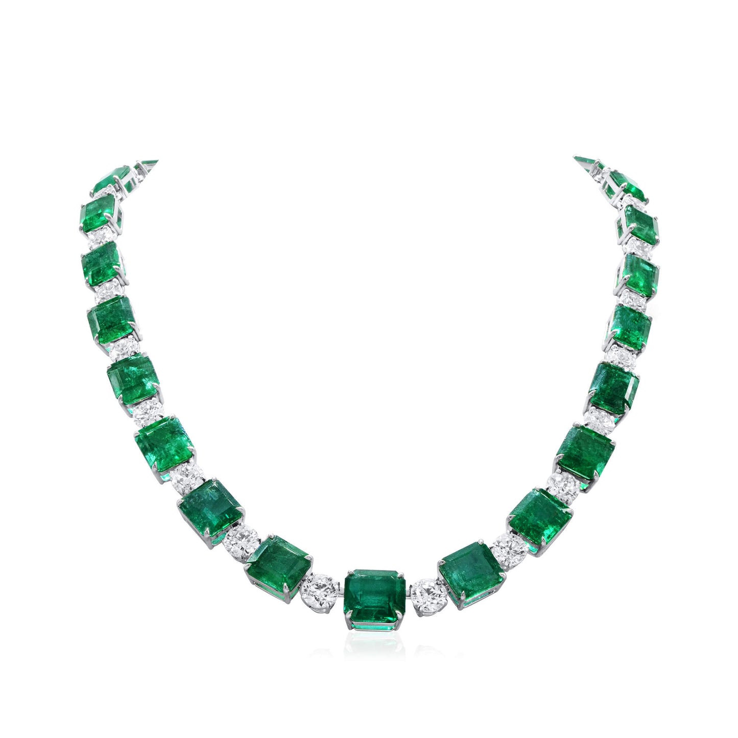Natural Vivid Green Emerald and Diamond Necklace, 97.77 Ct. (119.01 Ct. TW), JCNG01106740