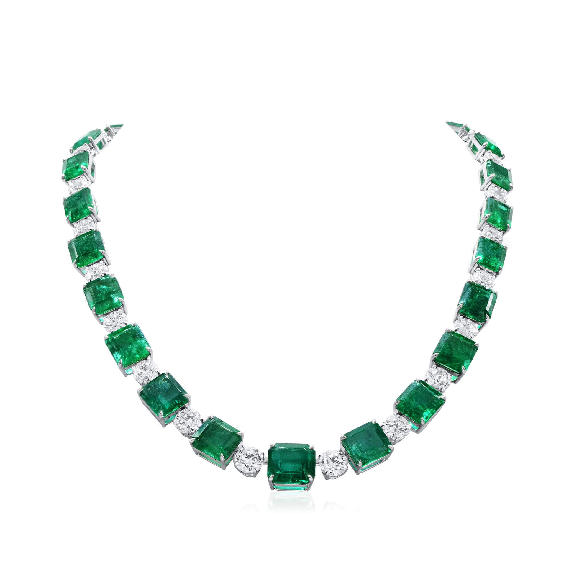 Natural Vivid Green Emerald and Diamond Necklace, 97.77 Ct. (119.01 Ct. TW), JCNG01106740