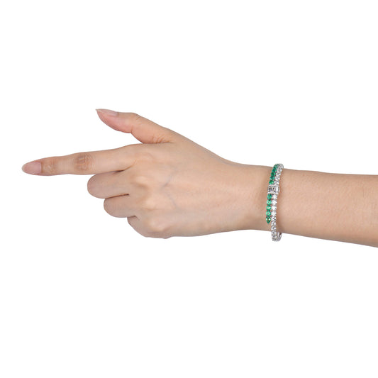 Natural Diamond and Vivid Green Colombian Emerald Bangle, 18K White Gold, 8.03 Ct. TW