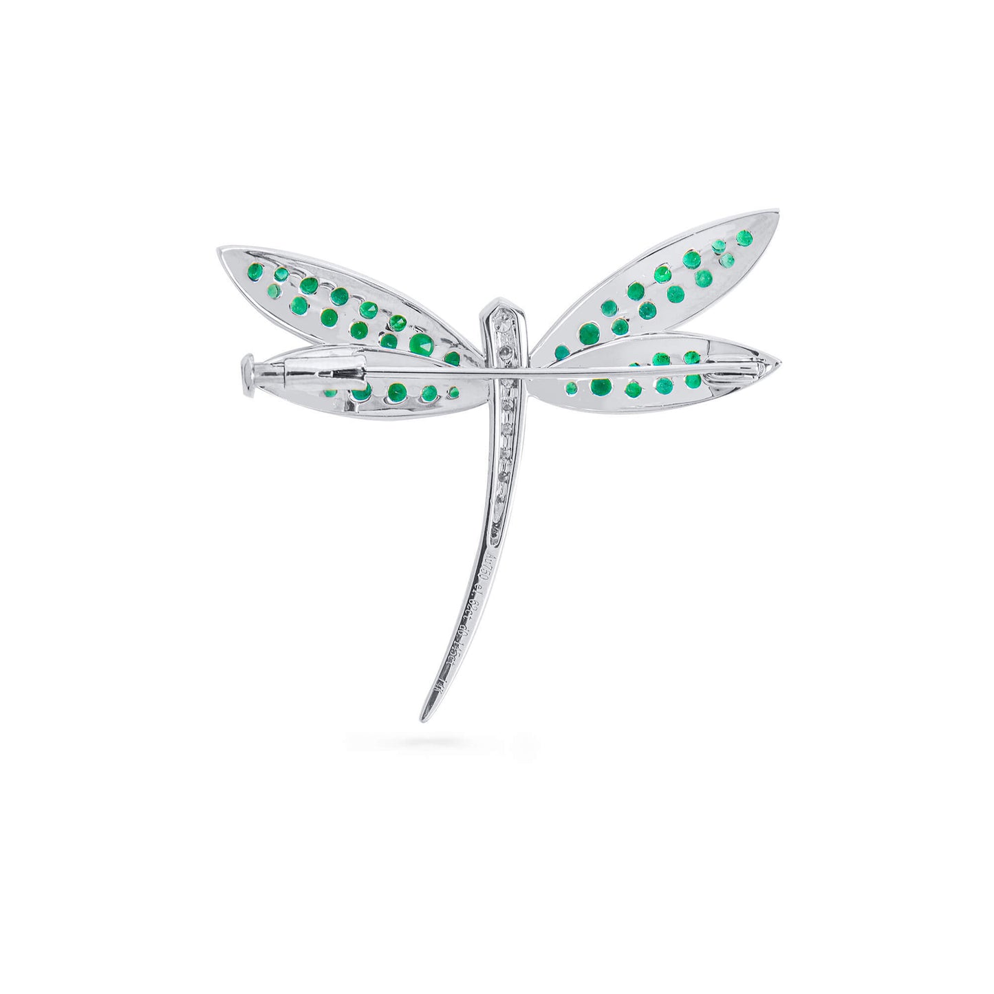 Natural Emerald & Diamond Dragonfly Brooch, 14K White Gold, 1.79 Ct. TW