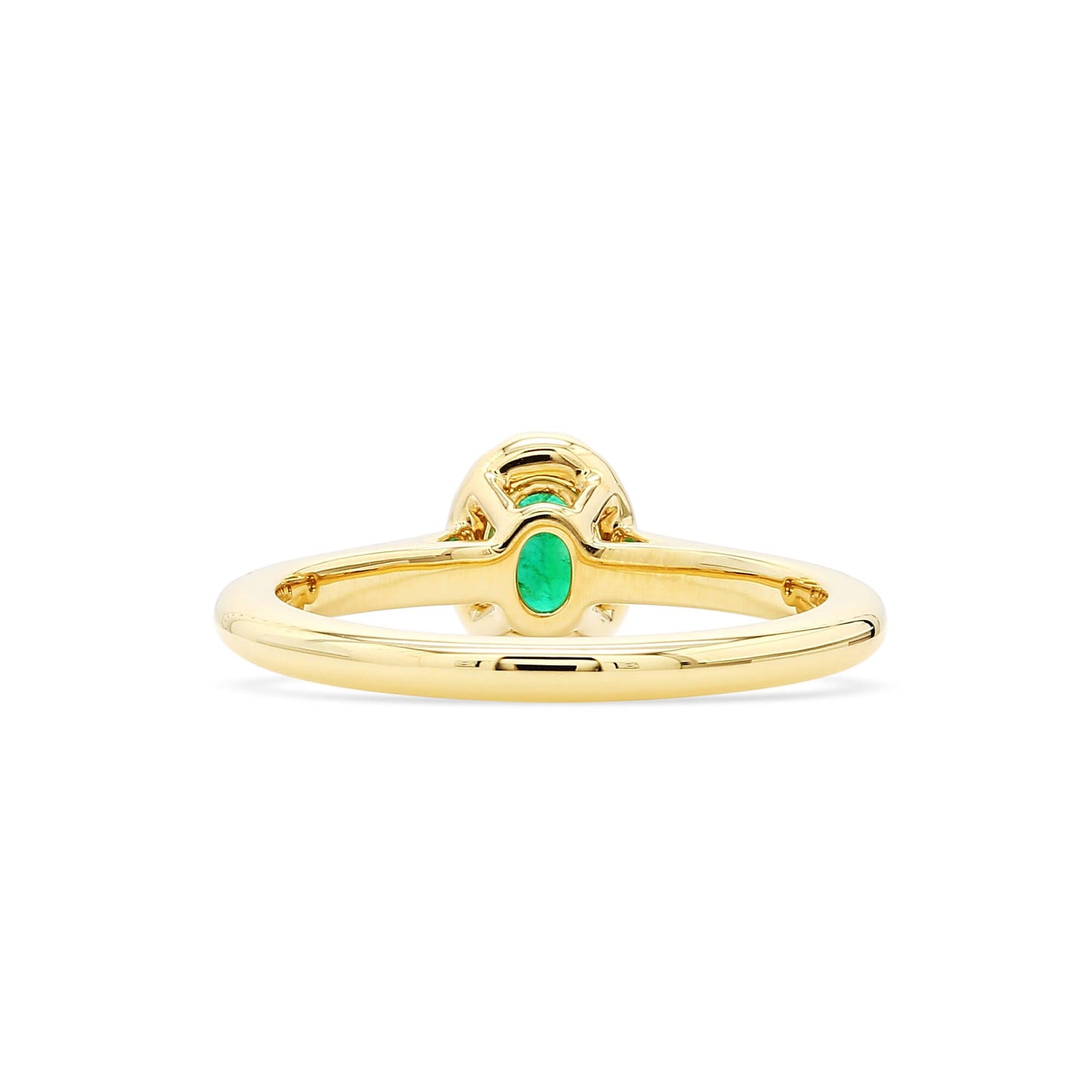 Natural Vivid Green Emerald Halo Ring, 18K Yellow Gold, Oval Shape, 0.52 Ct. TW