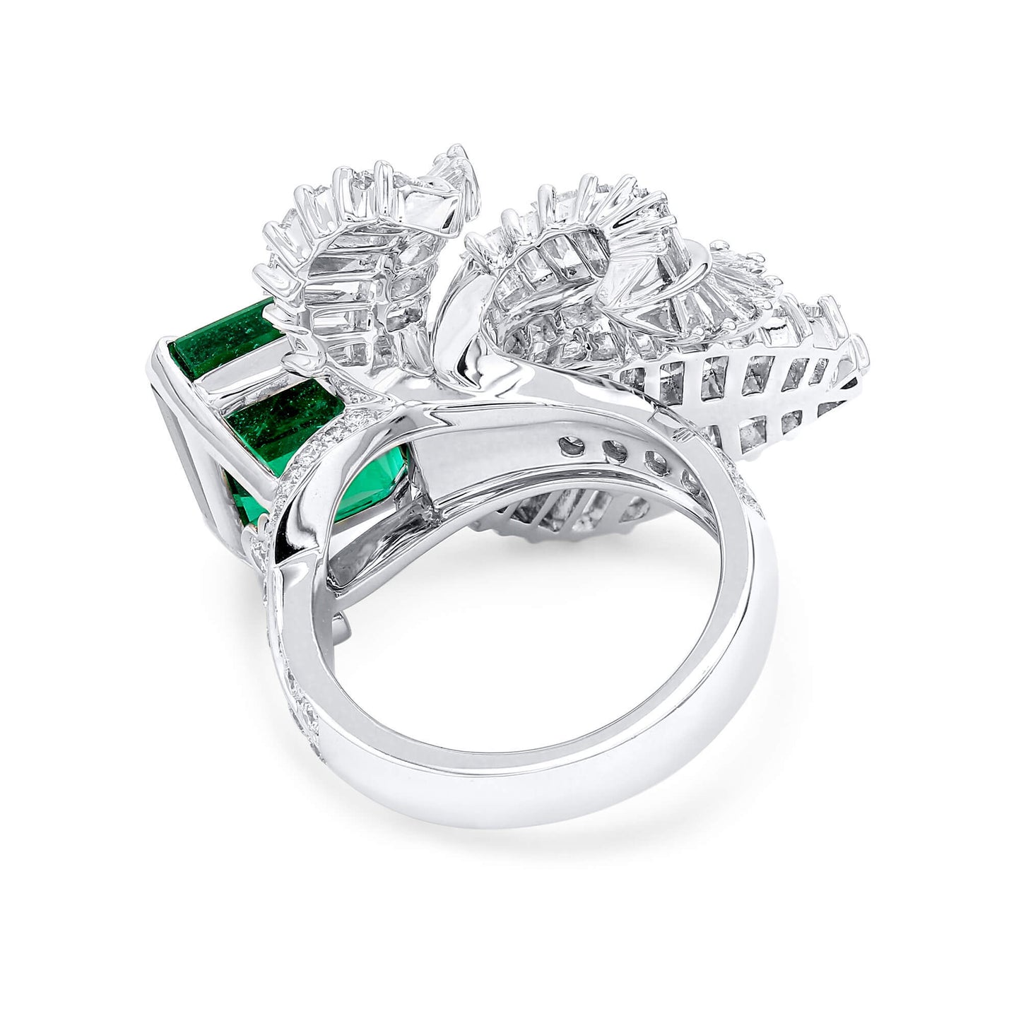 Natural Vivid Green Colombian Emerald Halo Ring, 18K White Gold, Radiant Shape, 10.30 Ct. TW