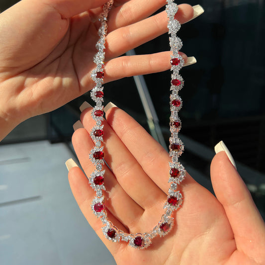 天然 艳红色 缅甸 红宝石项链，总重45.31克拉，枕形，GRS认证