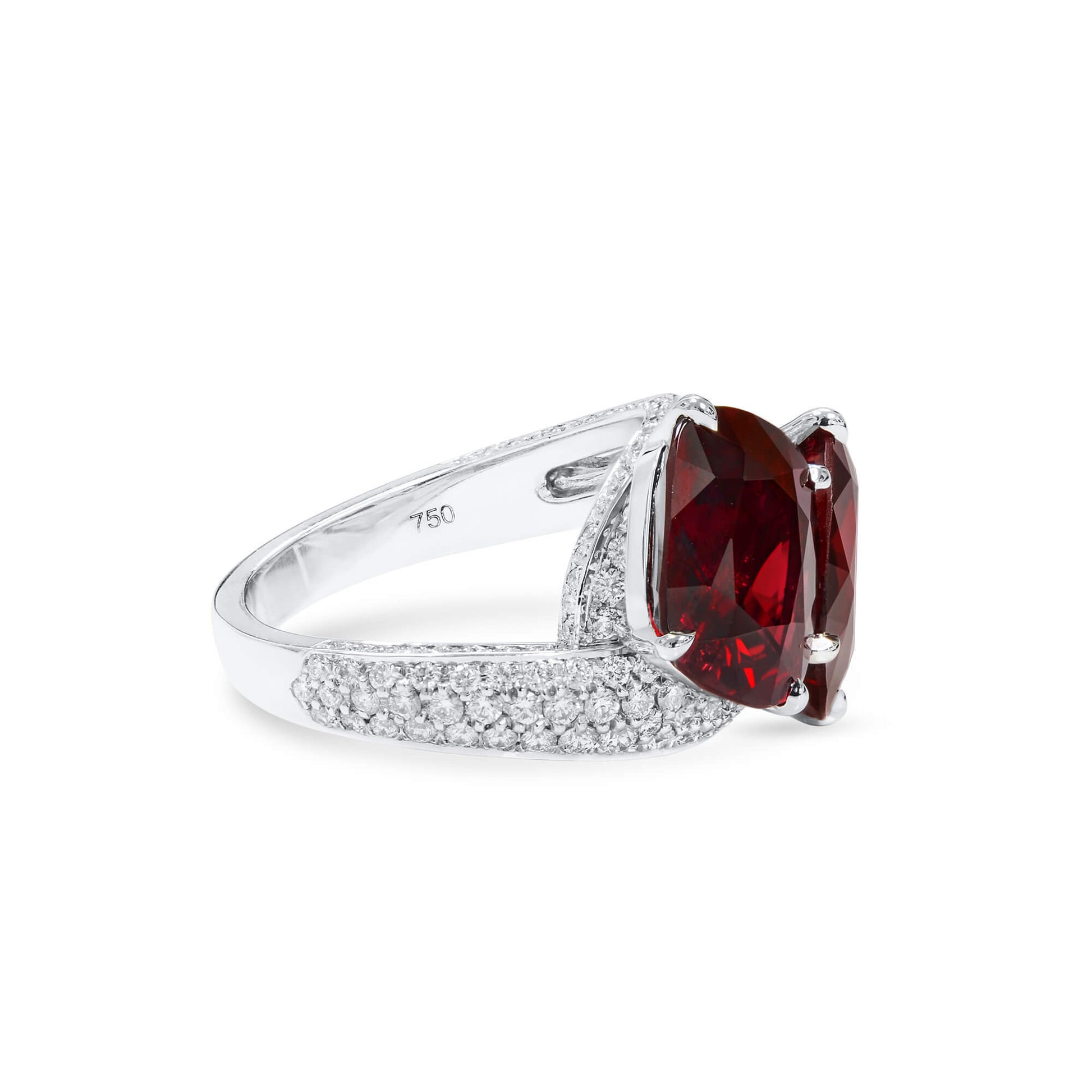Natural Vivid Red Spinel Ring, 18K White Gold, Cushion Shape, 11.62 Ct. TW