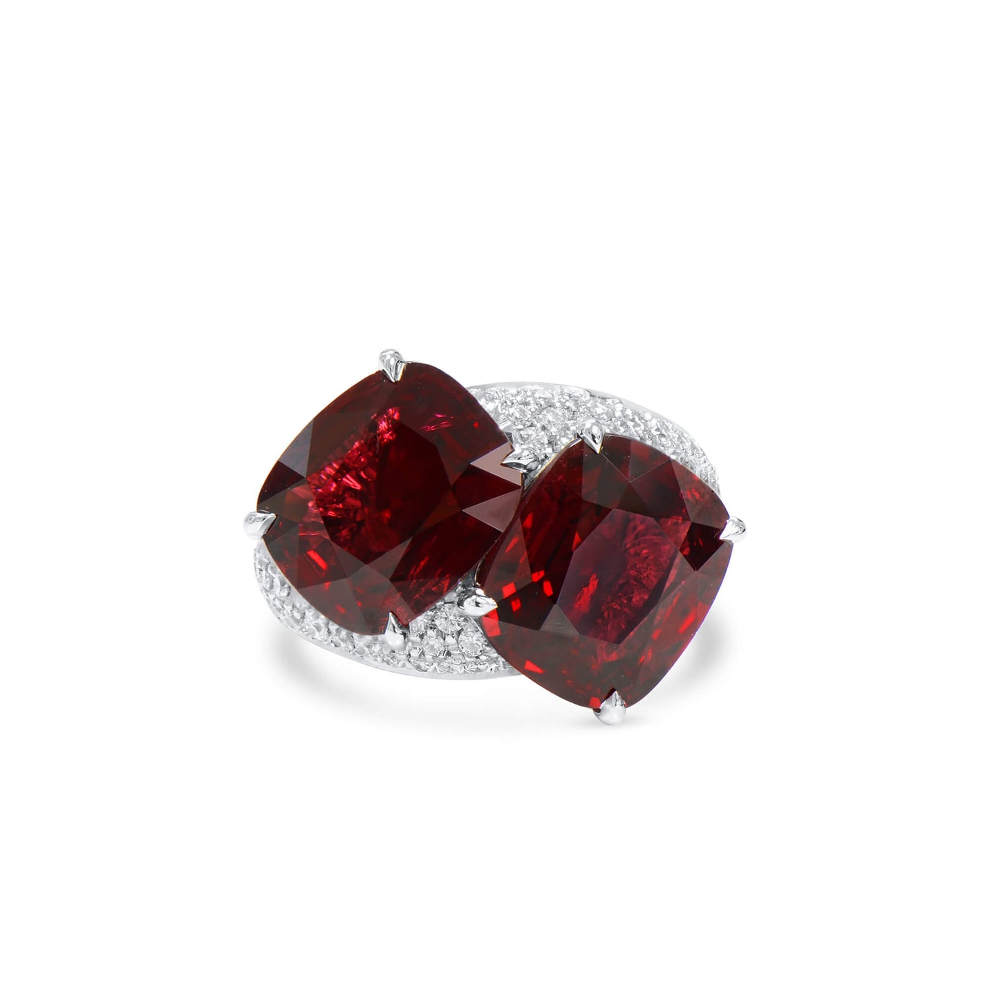 Natural Vivid Red Spinel Ring, 18K White Gold, Cushion Shape, 11.62 Ct. TW
