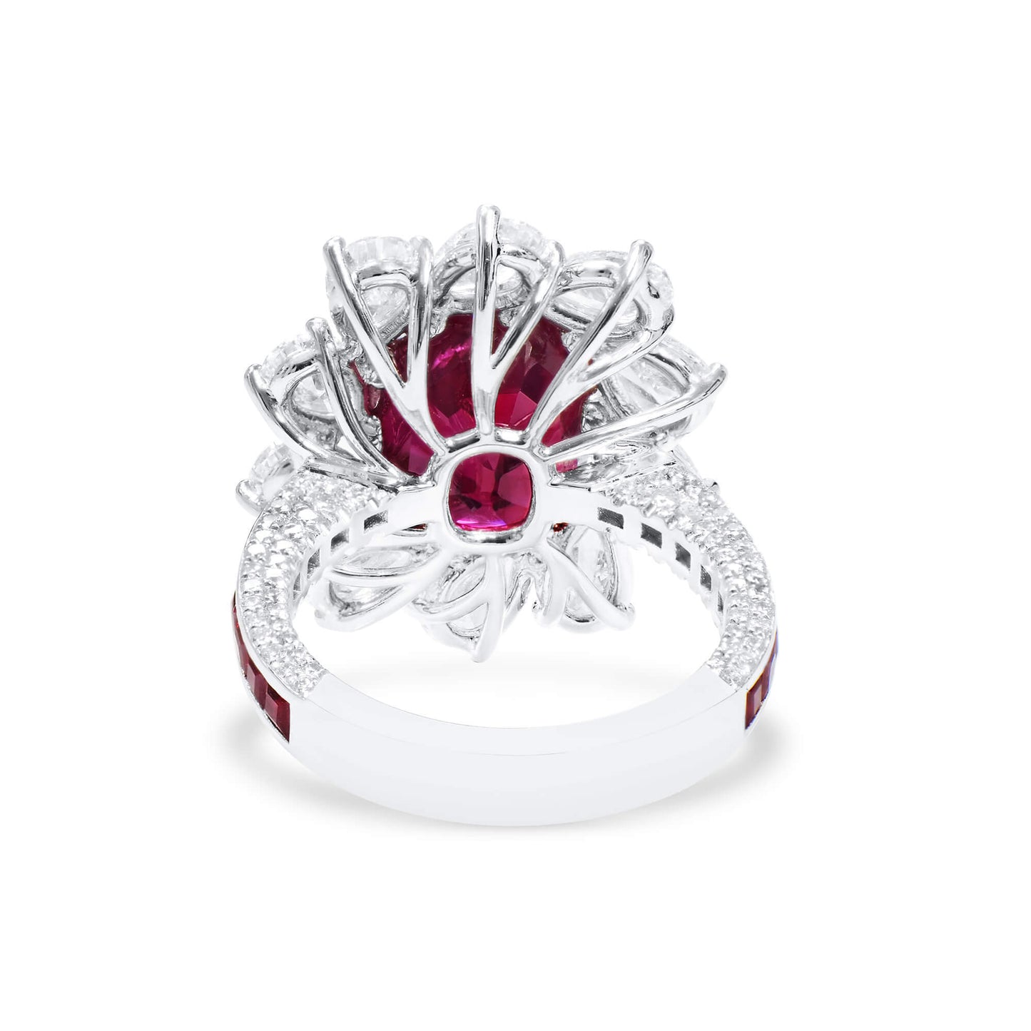 Natural Vivid Red Ruby Halo Ring, 18K White Gold, Oval Shape, 12.84 Ct. TW