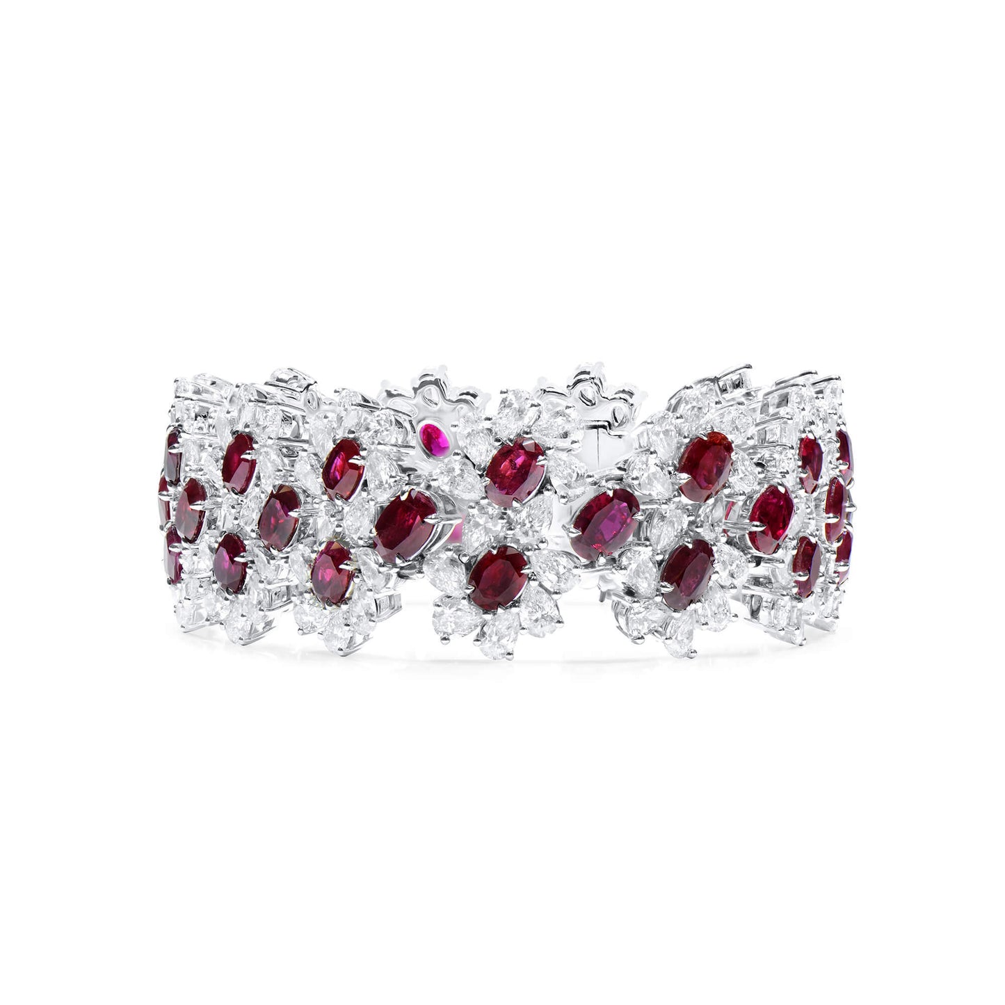 Natural Vivid Red Ruby Bracelet, 18K White Gold, Oval Shape, 39.74 Ct. TW, unheated