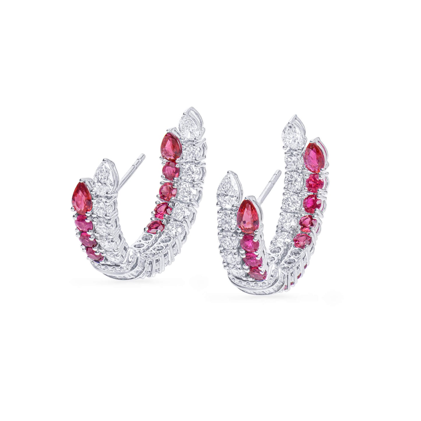 Natural Ruby And Diamond Earrings, 18K White Gold, 6.57 Ct. TW