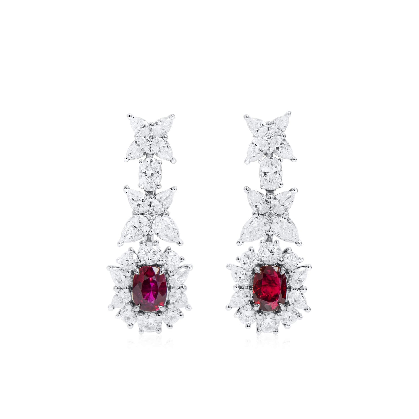 Natural Vivid Red Ruby Earrings, 7.80 Ct. TW, Cushion shape, GRS Certified
