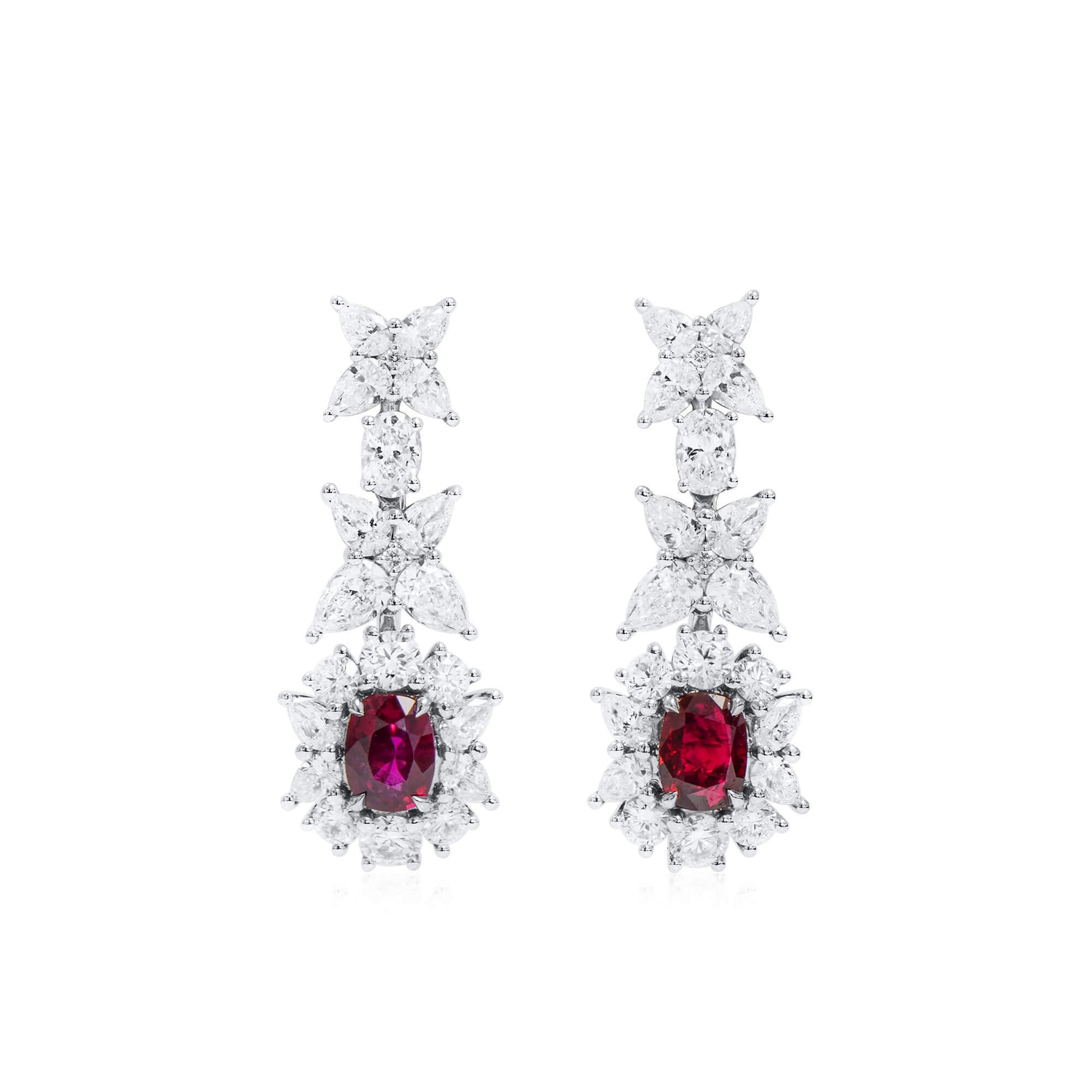 Natural Vivid Red Ruby Earrings, 7.80 Ct. TW, Cushion shape, GRS Certified