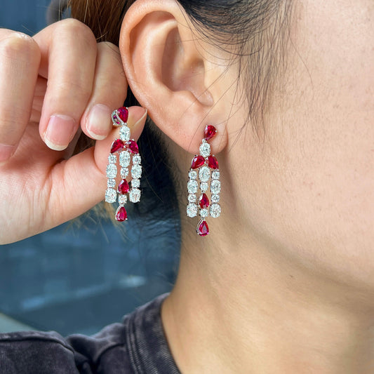 Natural 14.61 Ct. TW Pear-Cut Ruby & Diamond Set, 18K White Gold