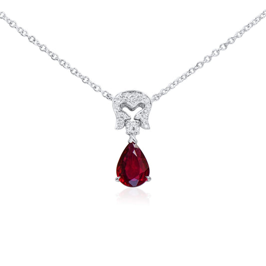 天然 艳红色 红宝石吊坠，总重0.73克拉，水滴形，GRS认证