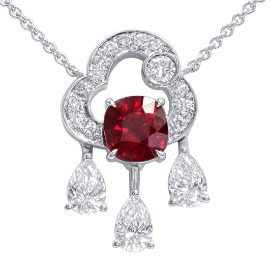 天然 艳红色 红宝石吊坠，总重3.14克拉，枕形，GRS认证
