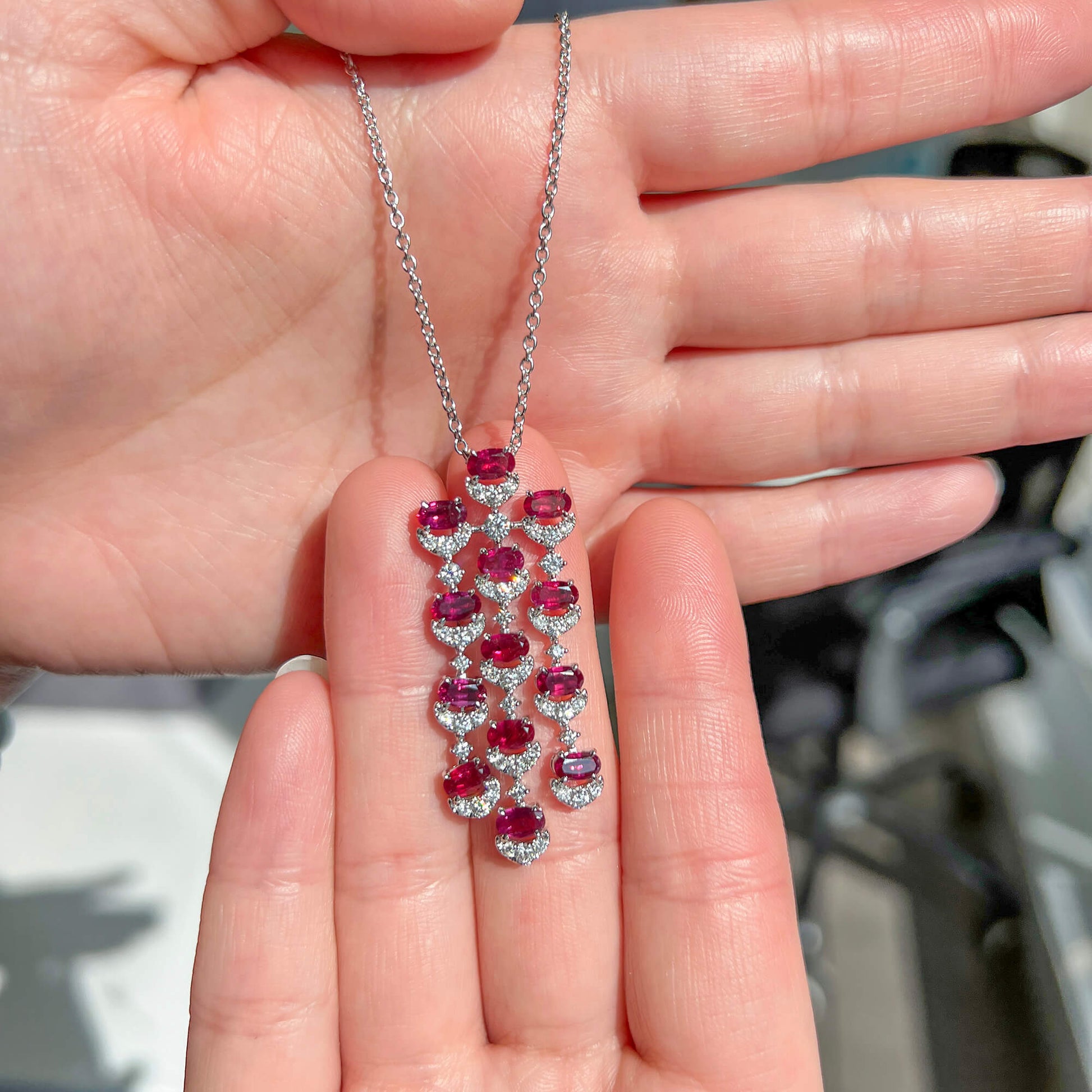 Natural Vivid Red Ruby Pendant, 18K White Gold, Oval Shape, 4.25 Ct. TW, unheated