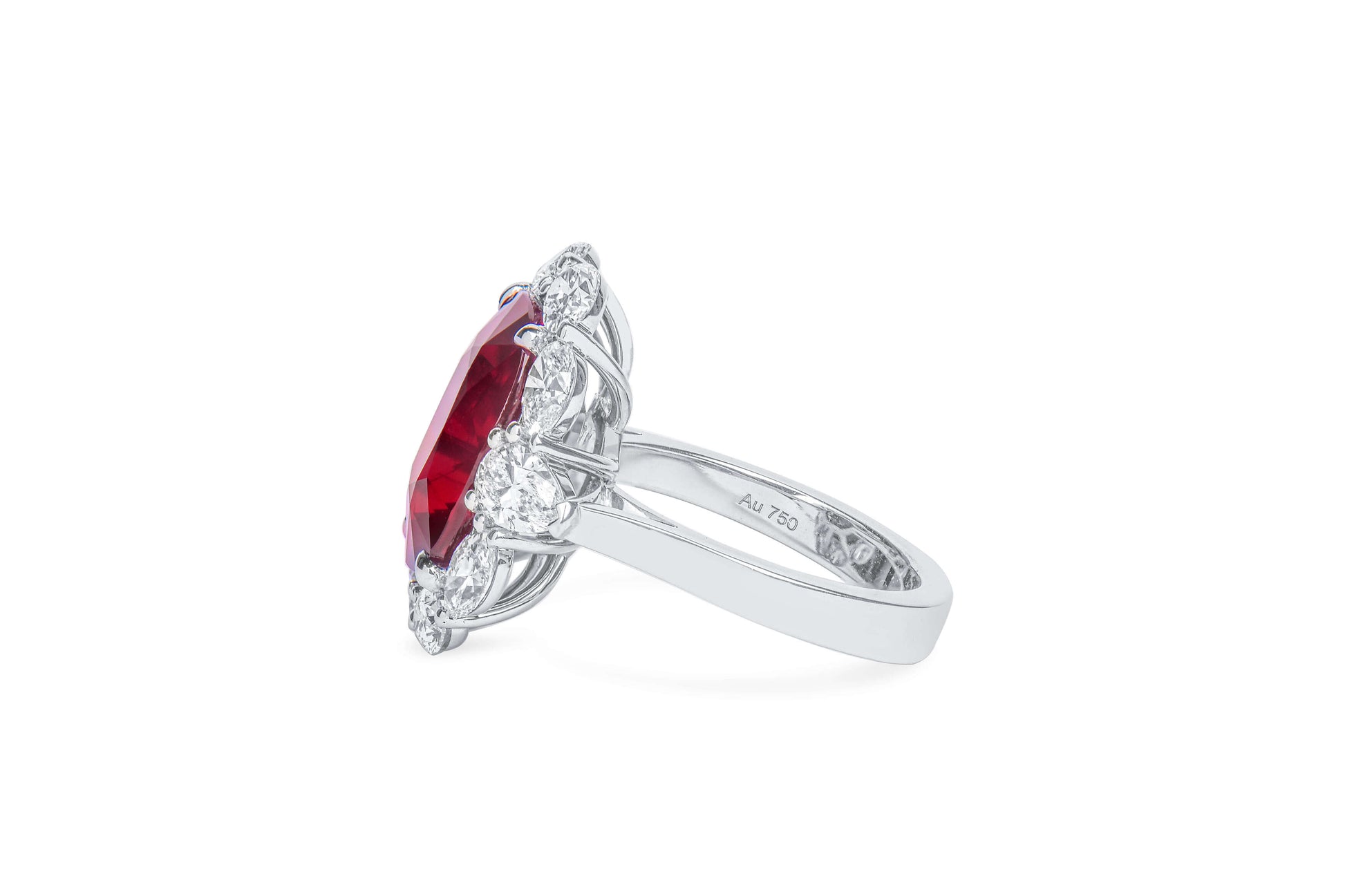 Natural Vivid Red Ruby Halo Ring, 18K White Gold, Oval Shape, 12.67 Ct. TW
