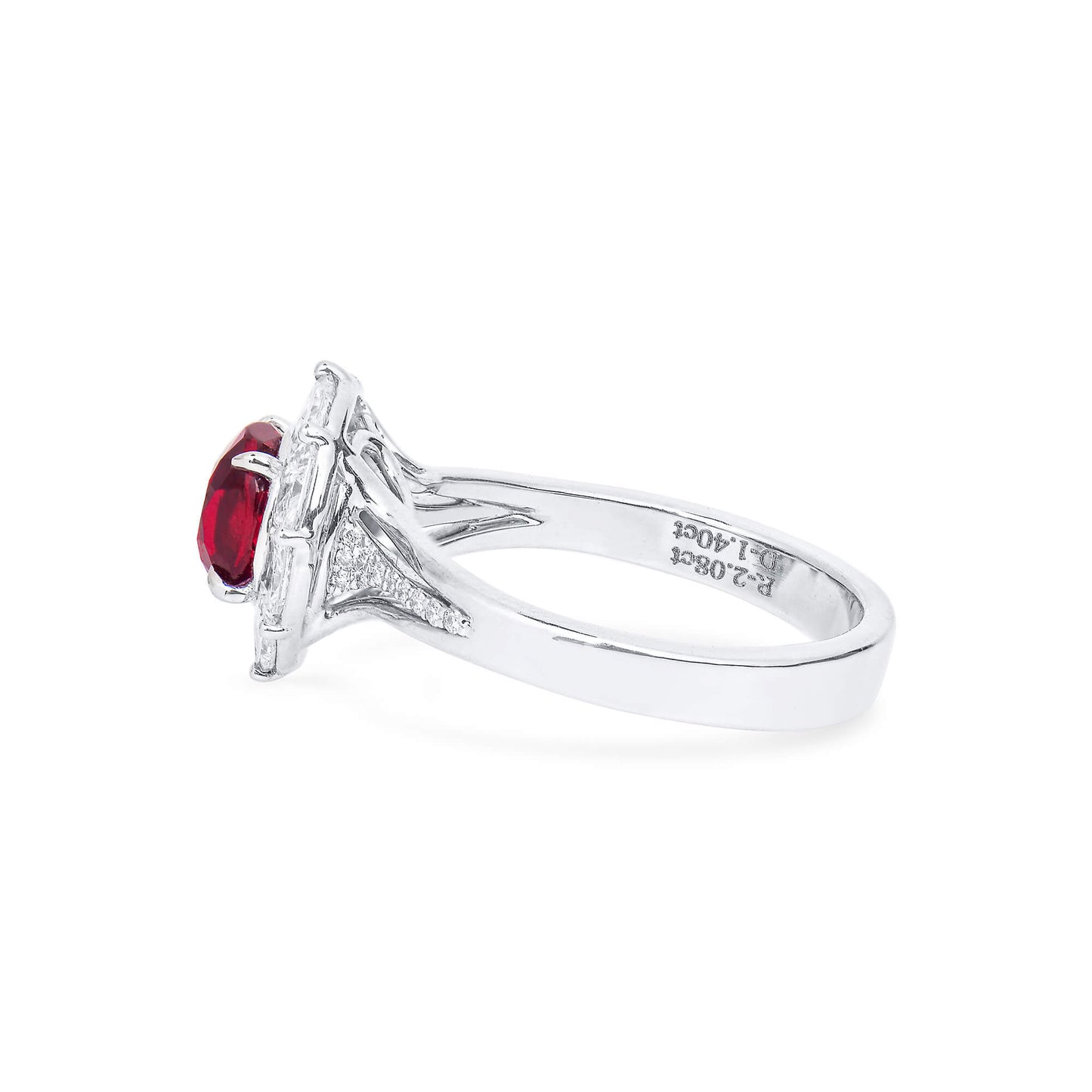 Natural Vivid Red Burmese Ruby Halo Ring, 18K White Gold, Oval Shape, 3.71 Ct. TW, unheated