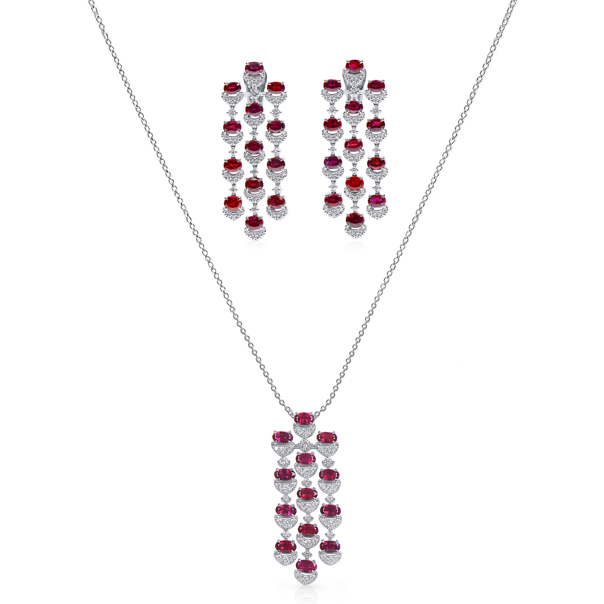 Natural 14.98 Ct. TW Oval-Cut Ruby & Diamond Jewelry Set, 18K White Gold