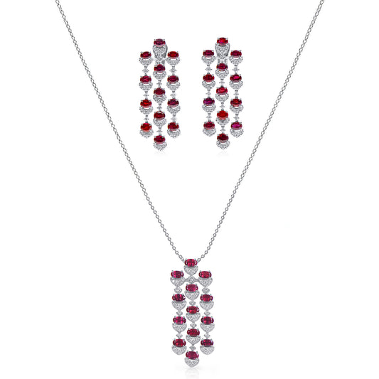 Natural 14.98 Ct. TW Oval-Cut Ruby & Diamond Jewelry Set, 18K White Gold