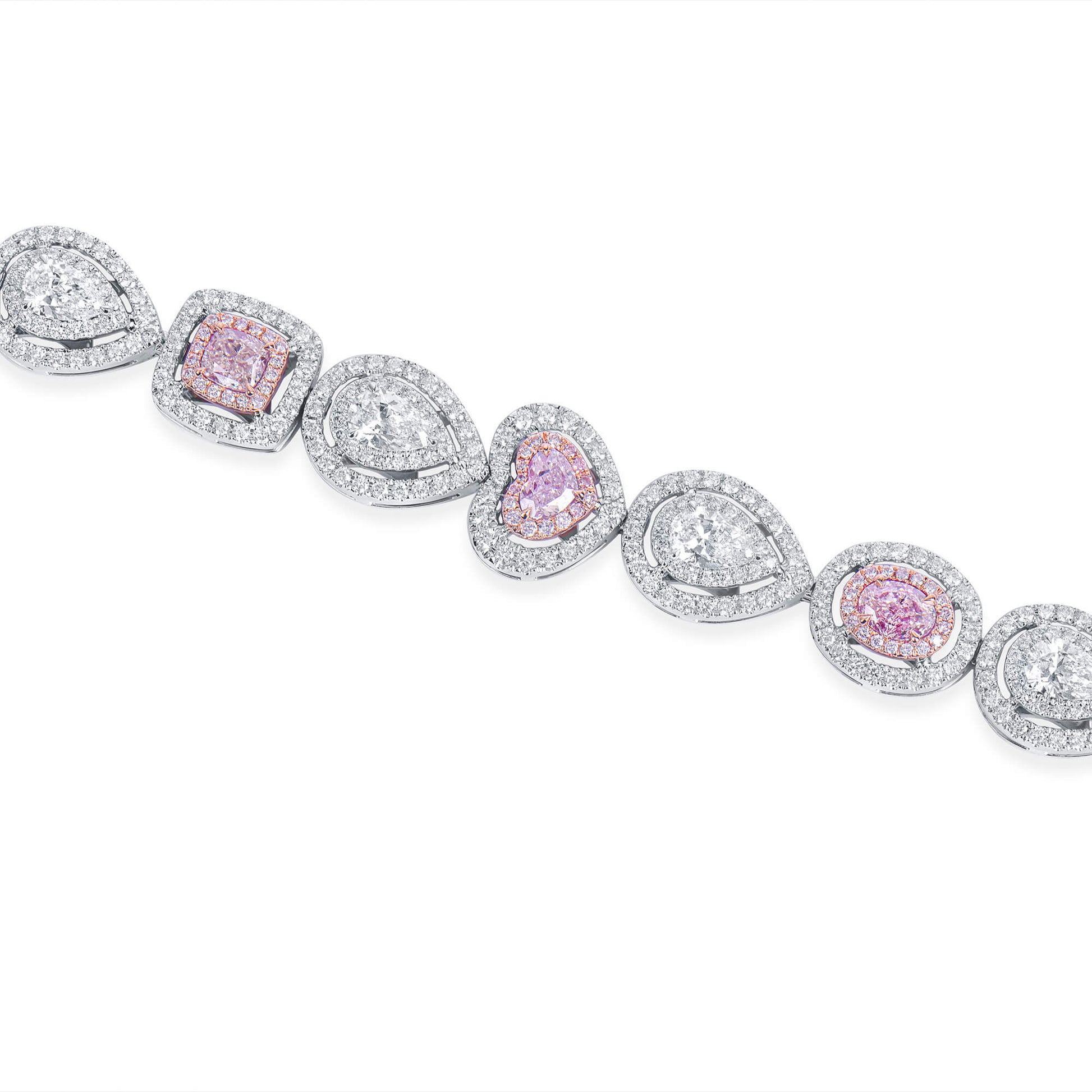 Natural Light Pink Diamond Bracelet, 18K White Gold, Pear Shape, 7.36 Ct. TW