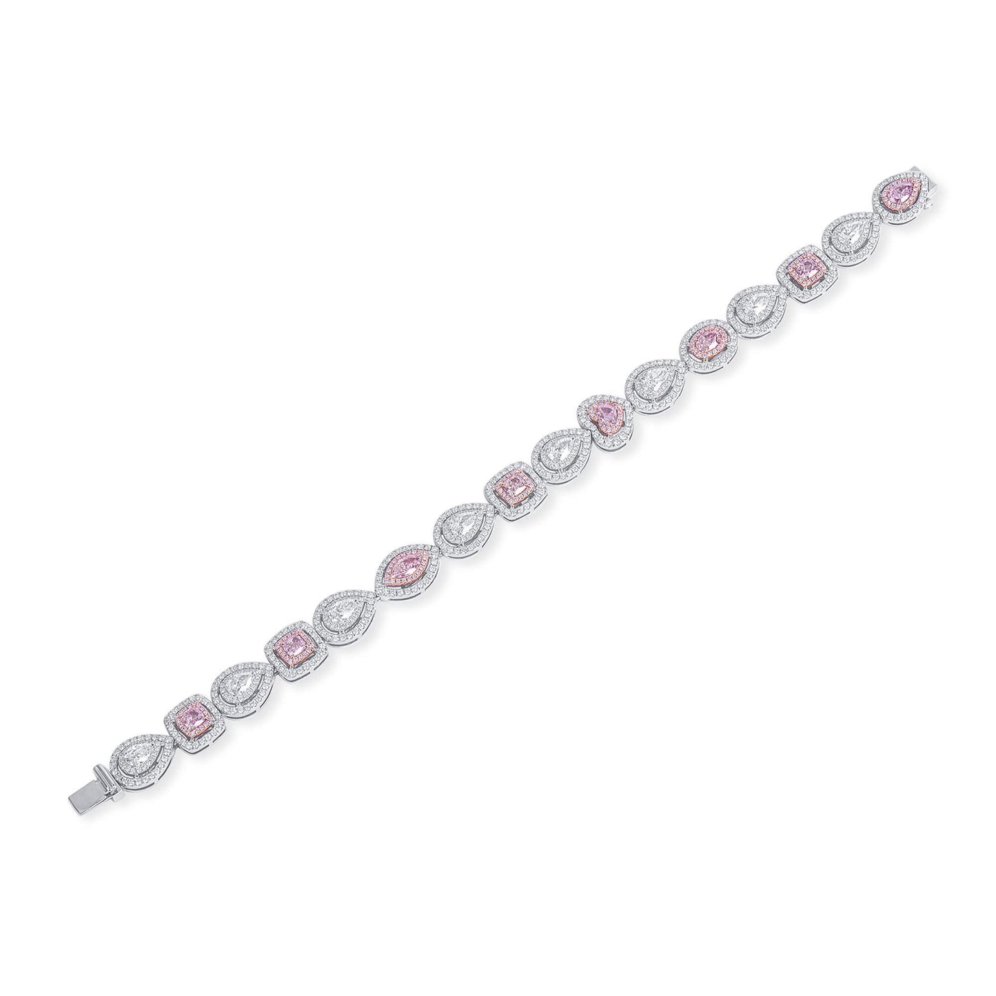Natural Light Pink Diamond Bracelet, 18K White Gold, Pear Shape, 7.36 Ct. TW