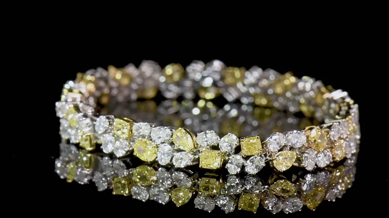 Fancy Yellow And White Diamond Bracelet, 18K White Gold, 12.54 Ct. TW, Mix shape