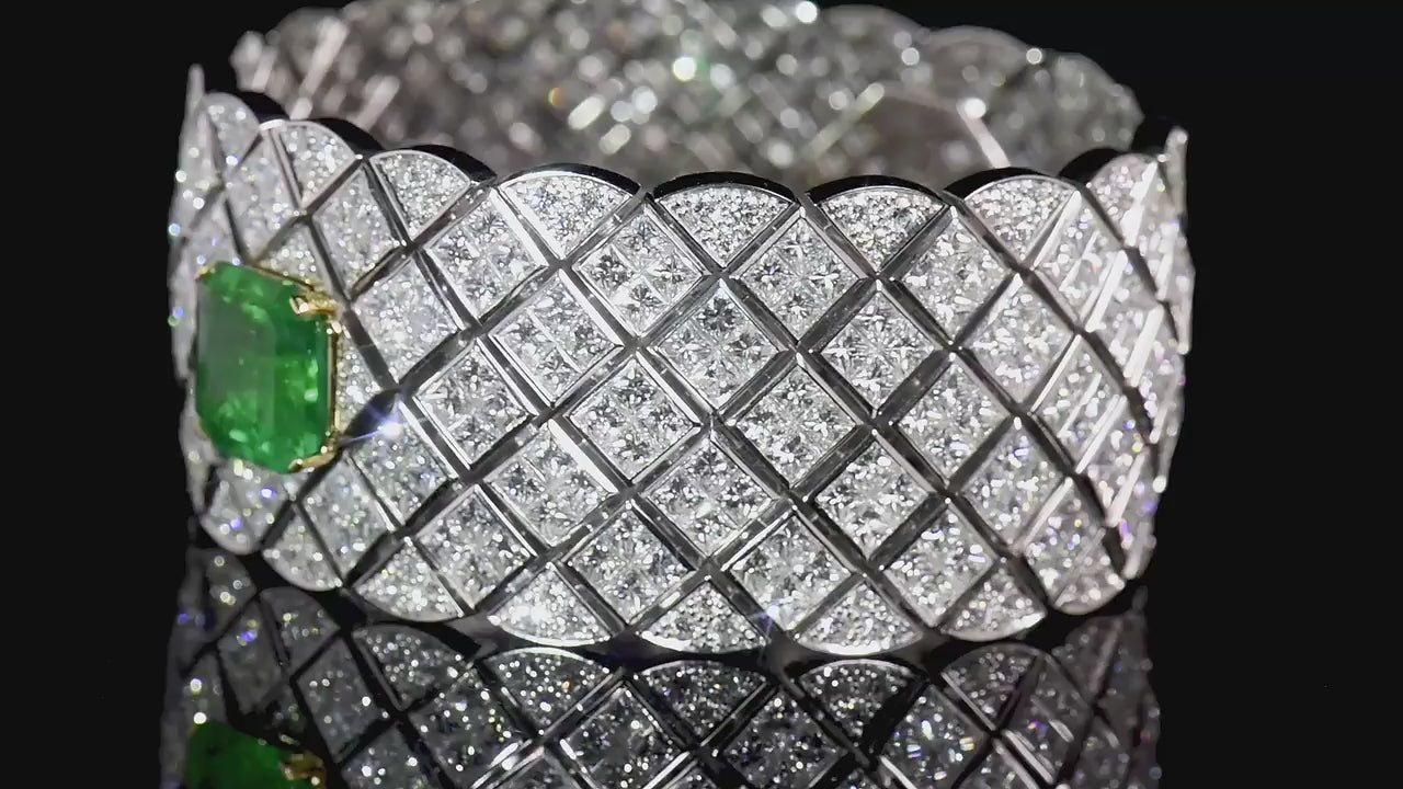Natural Vivid Green Colombia Emerald And Diamond Bracelet, 45.02 Ct. TW, GRS Certified