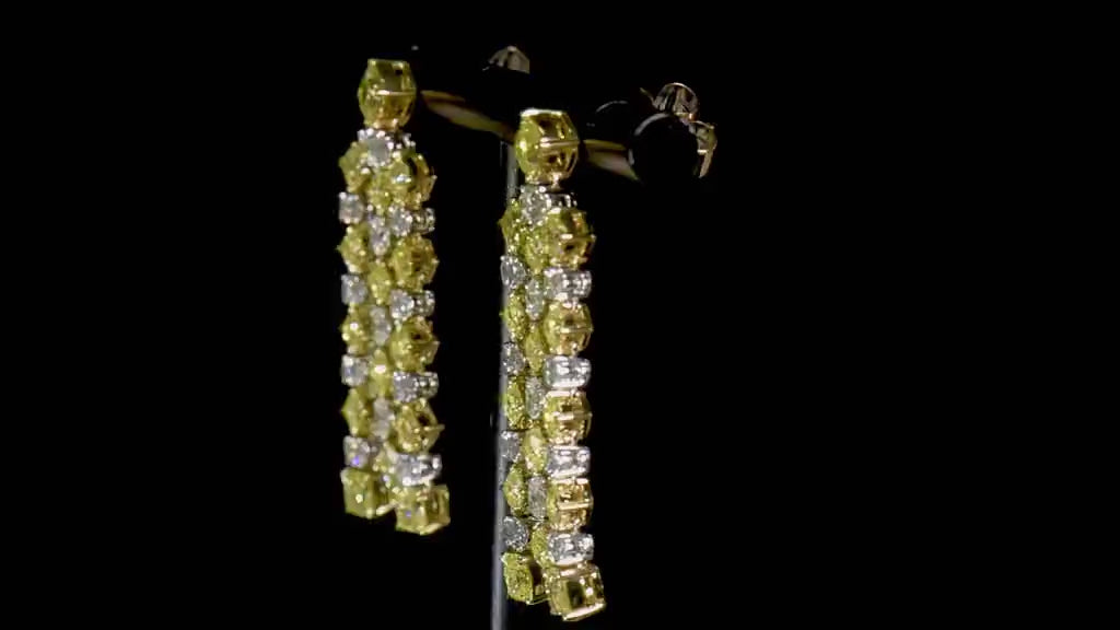 Natural Fancy Yellow & Diamond Chandelier Earrings, 18K White & Yellow Gold, 8.37 Ct. TW