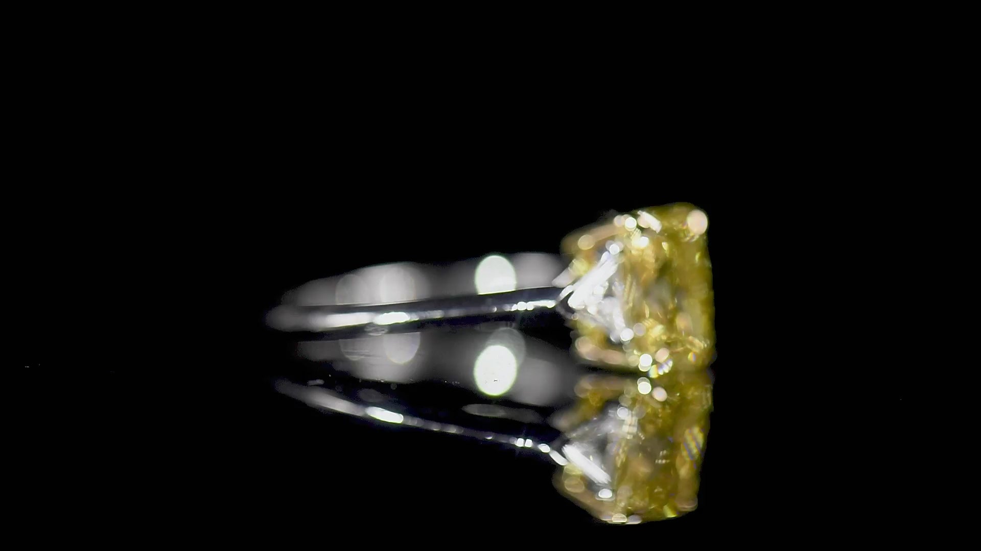 Natural 2.01 Ct. Fancy Vivid Yellow Radiant-Cut Diamond Three Stone Ring, 18K White Gold
