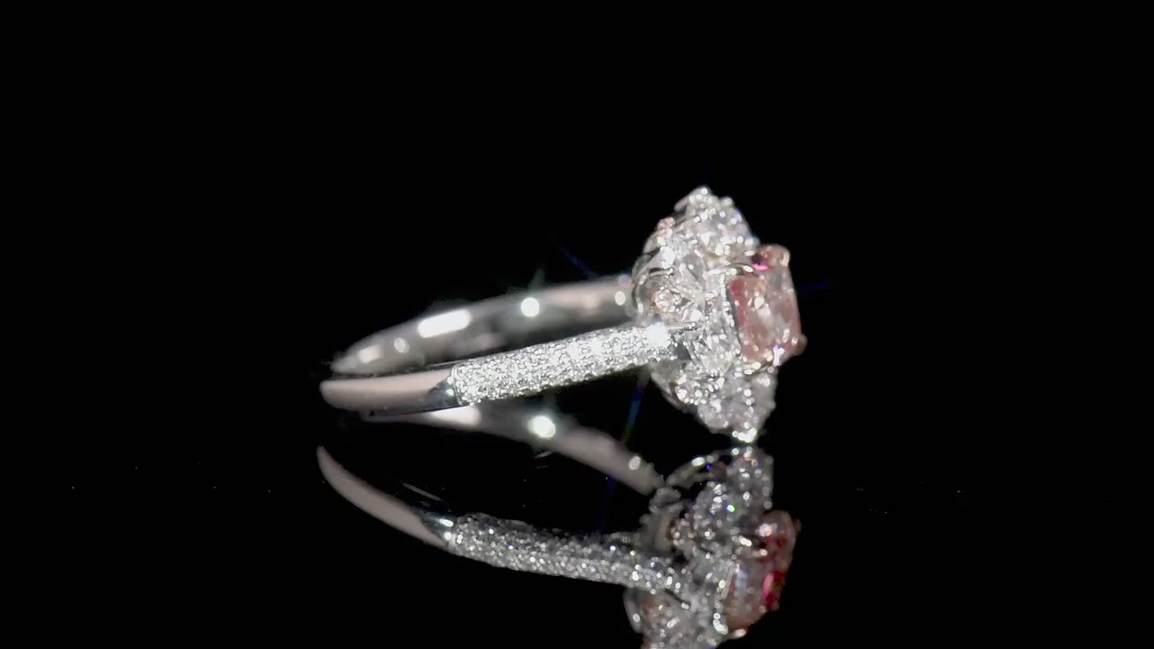 Natural Fancy Brownish Pink Diamond Halo Ring, 18K White Gold, Cushion Shape, 2.21 Ct. TW