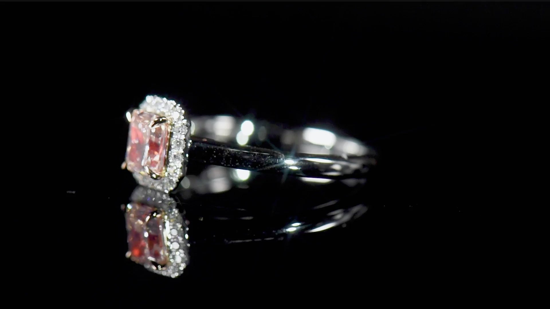 Natural Fancy Light Pink Diamond Halo Ring, 18K White Gold, Radiant Shape, 0.75 Ct. TW