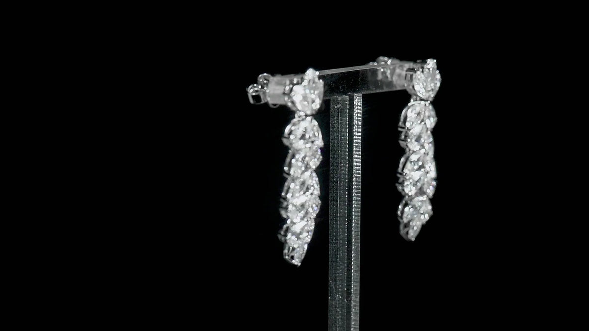 Natural 6.28 Ct. Marquise & Pear-Cut Diamond Drop Earrings, 18K White Gold