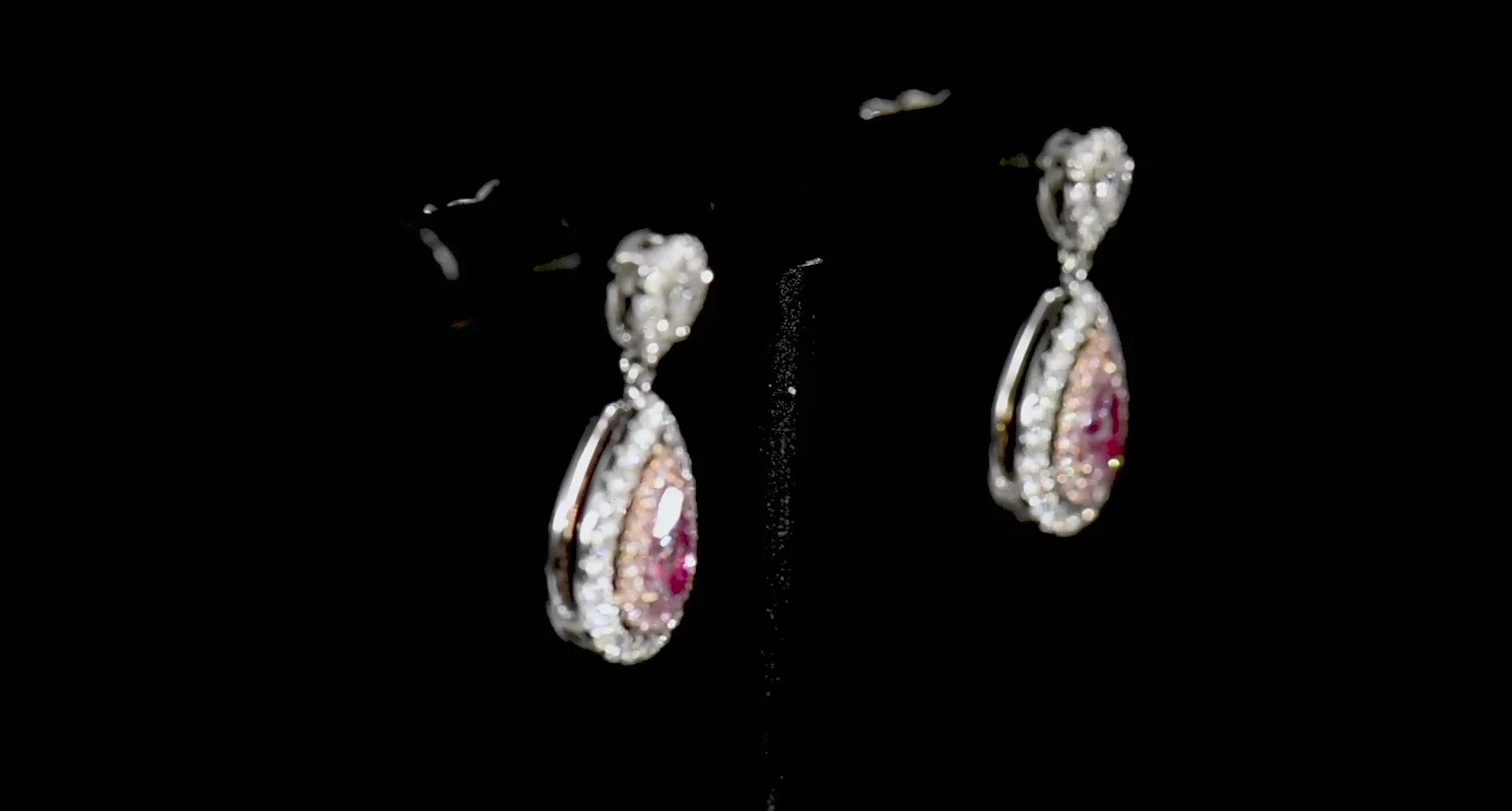 Natural Light Pink Diamond Drop Earrings, 18K White Yellow & Rose Gold, Pear Shape, 1.34 Ct. TW