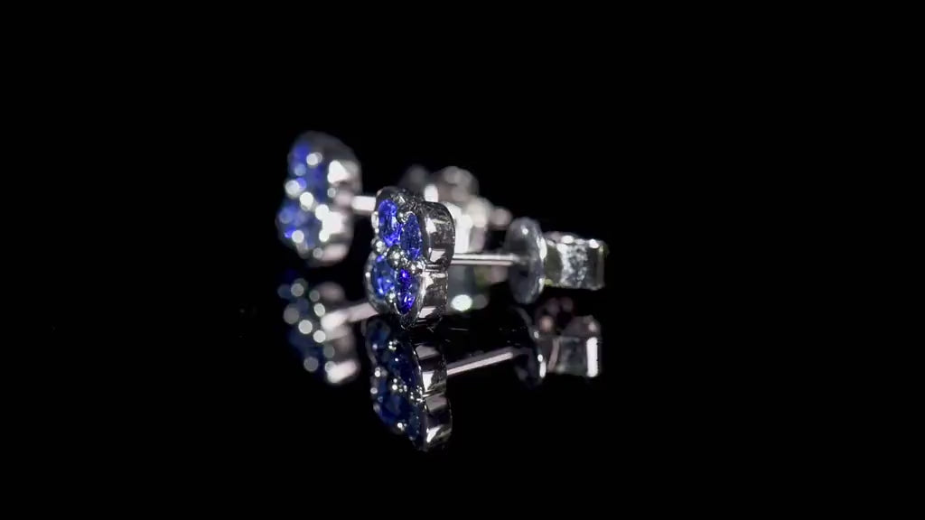 Natural 0.67 Ct. TW Sapphire Clover Stud Earrings, 14K White Gold