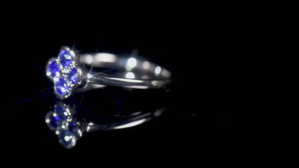 Natural 0.42 Ct. TW Sapphire Clover Ring, 14K White Gold