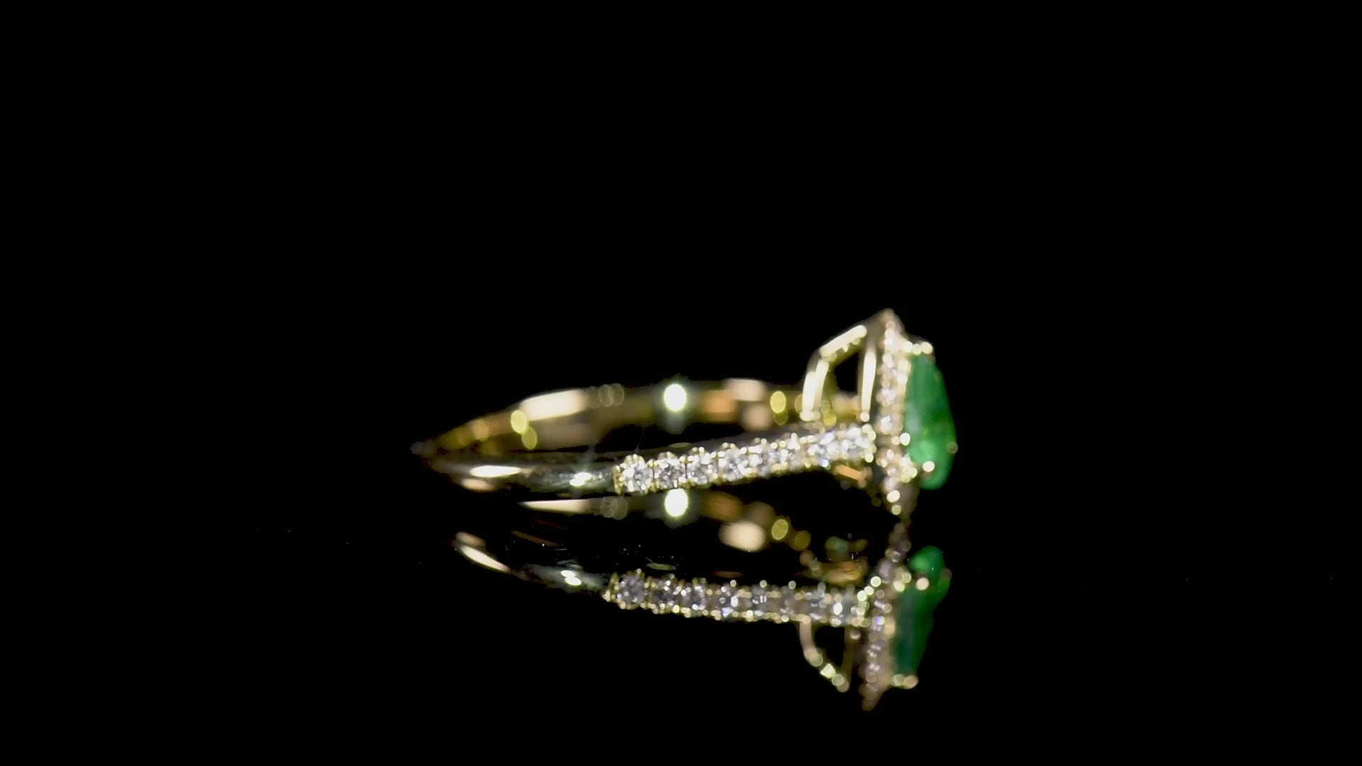 Natural Green Emerald Halo Ring, 18K Yellow Gold, Pear Shape, 0.63 Ct. TW