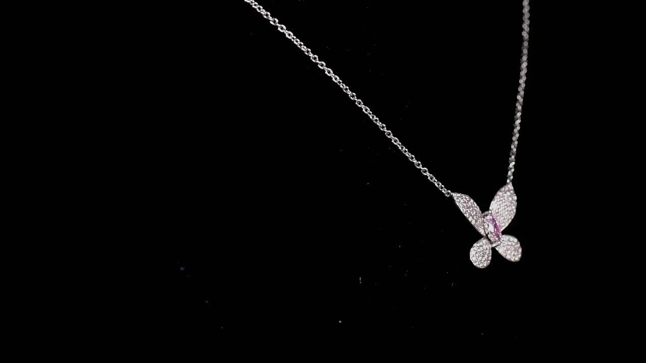 Natural Light Pink Diamond Butterfly Pendant, 18K White Gold, Marquise Shape, 0.77 Ct. TW