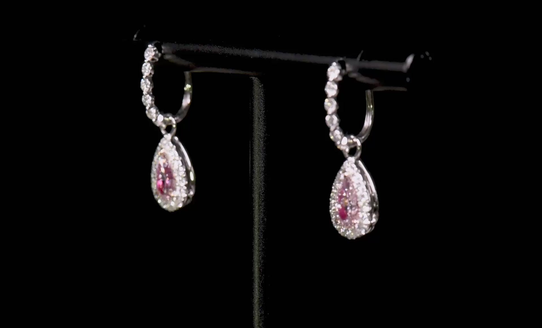 Natural Light Pink Diamond Drop Earrings, 18K White & Rose Gold, Pear Shape, 1.60 Ct. TW